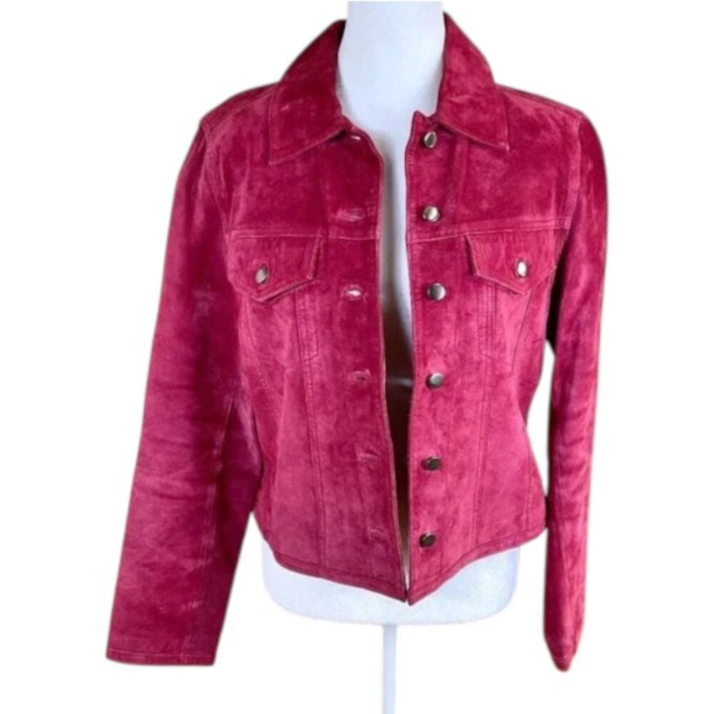 Bernardo Suede Jacket Red Button Front Trucker (S)